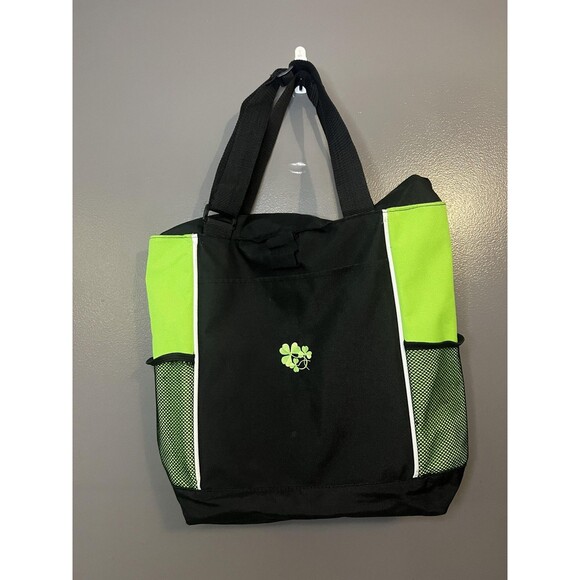 Port & Company Tote Bag Black Green Zip Top Mesh Pockets Shamrock Clover Irish - Picture 1 of 13